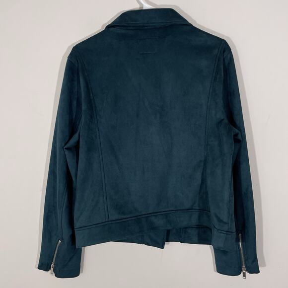 Old Navy Moto Biker Jacket Womens Size Large Aqua Green Faux Suede Full Zip - Picture 4 of 5